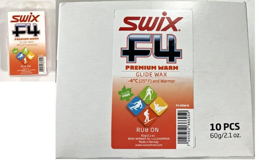 Swix F4 Premium rub-on Warm 60g 10-PACK (-4C & warm) (600g total) Made in Norway